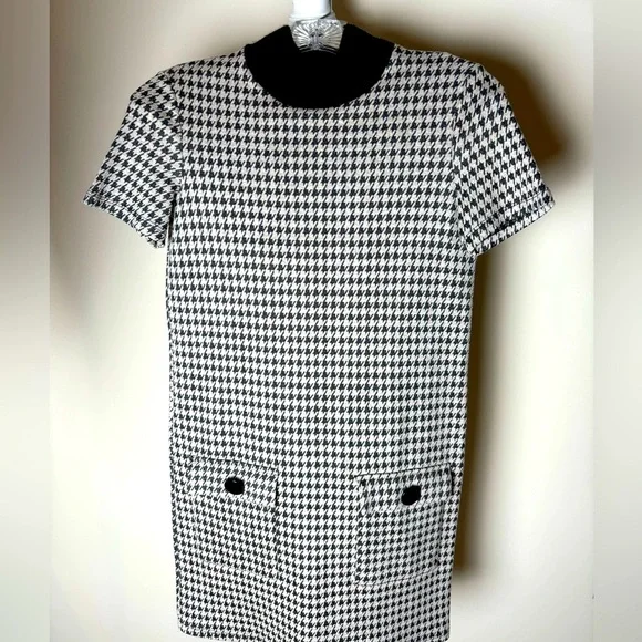 Zara Black White Houndstooth Checker Mock Turtleneck Dress Size S - Picture 8 of 10